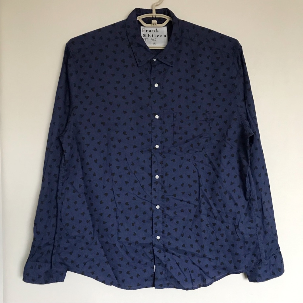 Frank & Eileen Heart Print Don Button Down Shirt Men’s XXL Blue NWOT Casual